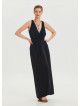 V Neck Slit Detailed Black Long Dress 4454